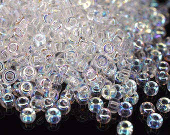 390 EUR/kg || 10g Miyuki Seed Beads Rocailles 8/0 Crystal AB