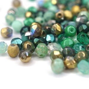50 Mix Mint Aqua Turquoise Bohemian Pearls 4 mm, Czech Fire Polished Faceted Glass Beads DIY Glass Cut 4 mm Bild 3