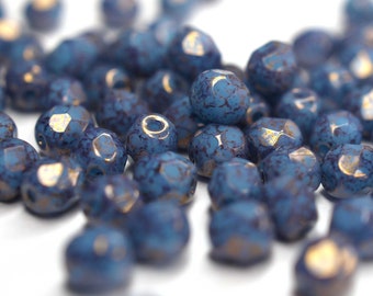 50 Blue Turquoise Topaz/Pink Luster böhmische Perlen 4mm, tschechische feuerpolierte facettierte Glasperlen DIY Glasschliff 4mm