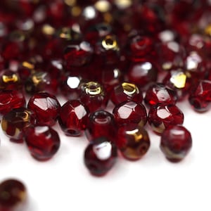 50 Bronze Iris Ruby Bohemian Beads 4mm, Czech Fire Polished Faceted Glass Beads DIY Glass Cut 4mm