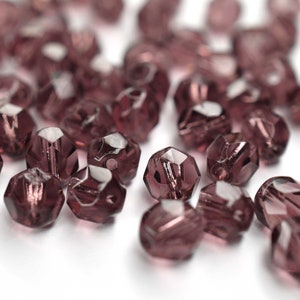 20 Amethyst Bohemian Beads 6mm Czech Fire Polished Faceted Glass Beads DIY Glass Cutting