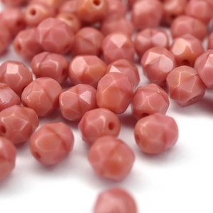 20 Carnation Pink Coral Bohemian Beads 6mm, Czech Fire Polished Faceted Glass Beads DIY Glass Cuts