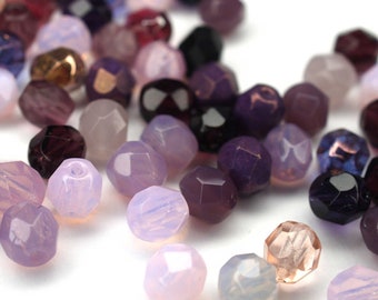 20 Mix Amethyst Rosa Violett böhmische Perlen 6mm, tschechische feuerpolierte facettierte Glasperlen DIY Glasschliff