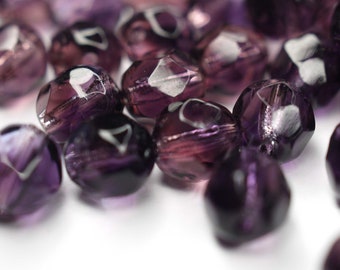 20 Amethyst / Tanzanite Bicolor böhmische Perlen 6mm, tschechische feuerpolierte facettierte Glasperlen DIY Glasschliff