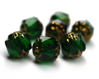 10 Green Emerald Bronze Barock Böhmische Perlen 6mm, tschechische feuerpolierte facettierte Glasperlen DIY Glasschliff