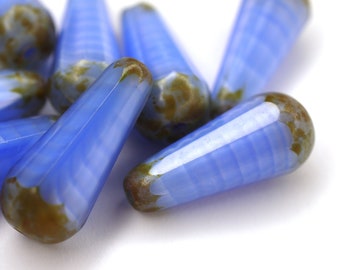 4 Tropfenperlen Coral Sapphire Picasso böhmische Perlen 20x9mm, tschechische feuerpolierte facettierte Glasperlen DIY Glasschliff