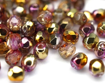 50 Sunny Magic Embers Bohemian Beads 3mm, Czech Fire Polished Faceted Glass Beads DIY Glass Cut