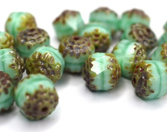 6pcs 8mm Mint Turquoise Picasso Bohemian Glass Beads Baroque, Beads DIY