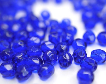 50 Cobalt Kobaltblau böhmische Perlen 4mm, tschechische feuerpolierte facettierte Glasperlen DIY Glasschliff