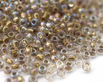 380 EUR/kg || Toho Seed Beads 11/0 Inside-Color Crystal / Gold-Lined