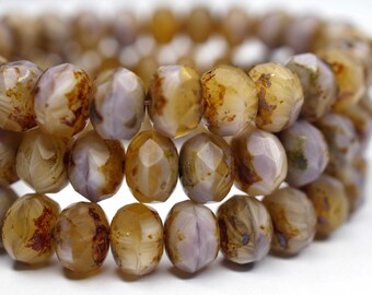 10 Lavender & Topaz Rondelle Bohemian Beads 6 x 9mm Czech Fire Polished Faceted Glass Beads DIY Glass Cuts