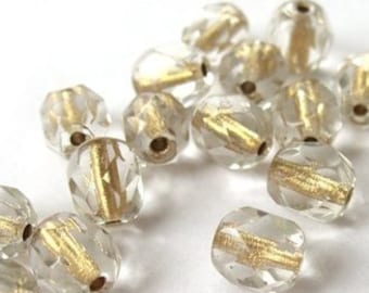 20 Gold Line Crystal Bohemian Beads 6mm Czech Fire Polished Faceted Glass Beads DIY Glass Cut