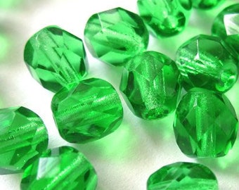 20   Green böhmische Perlen 6mm, tschechische feuerpolierte facettierte Glasperlen DIY Glasschliff