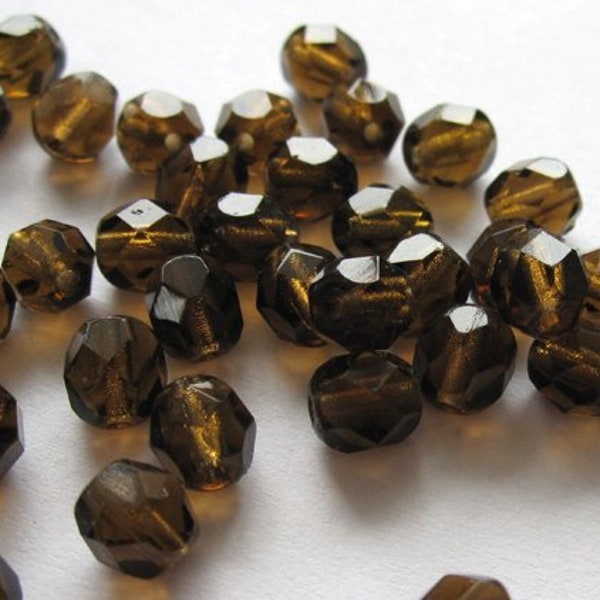 20 Smoky Topaz böhmische Perlen 6mm, tschechische feuerpolierte facettierte Glasperlen DIY Glasschliff