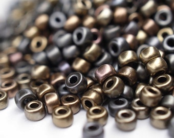 400 EUR/kg || 10g Czech Seed Beads Matubo, 8/0 oder 6/0 Matte Metallic Leather, Rocailles Schmuck DIY, Mini-Perlen