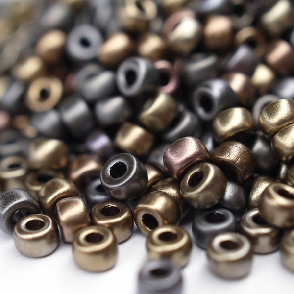 400 EUR/kg || 10g Czech Seed Beads Matubo, 8/0 or 6/0 Matte Metallic Leather, Rocailles Jewelry DIY, Mini Beads