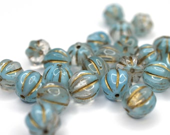 10 8mm Silk Blue Crystal Bicolor Gold Böhmische Glasperlen Melone, 10 Stück Perlen, Schmuck DIY