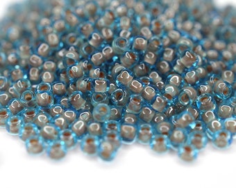 380 EUR/kg || Toho Seed Beads Inside-Color Crystal Blue/Coffee-Lined 8/0 | Seed Beads DIY Schmuck, verschiedene Größen, 11/0, 8/0, 6/0