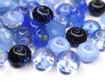 10 Blau Mix Rondelle böhmische Perlen 6x9mm, tschechische feuerpolierte facettierte Glasperlen DIY Glasschliff