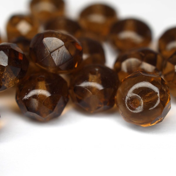 10 Smoky Topaz Rondelle böhmische Perlen 6x9mm, tschechische feuerpolierte facettierte Glasperlen DIY Glasschliff