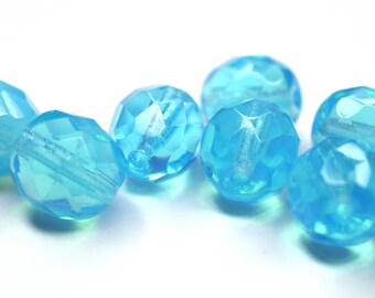 10 Milky Aquamarine Bohemian Beads 10mm Czech Fire Polished Faceted Glass Beads DIY Glass Cutting