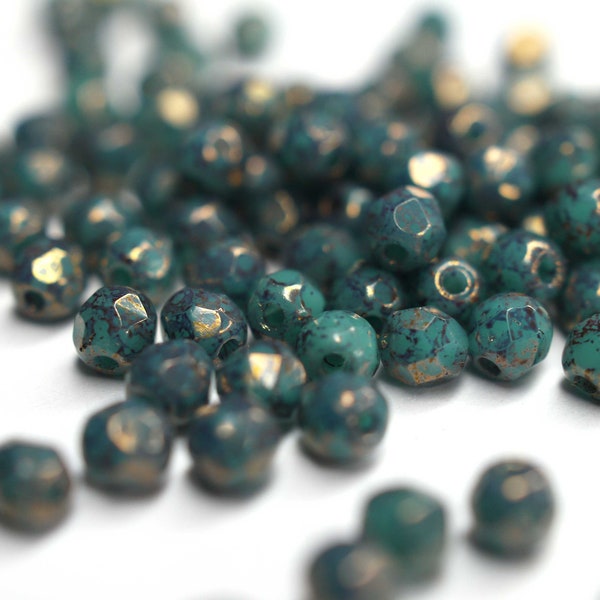 50 Turquoise Topaz/Pink Luster Bohemian Beads 3mm, Czech Fire Polished Faceted Glass Beads DIY Glass Cut 4mm