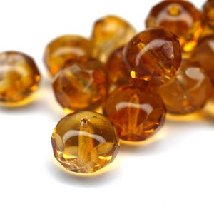 10 Topaz Bicolor Rondelle Czech Beads 6 x 8 mm, Czech Fire Polished Faceted Glass Beads DIY Glass Cut