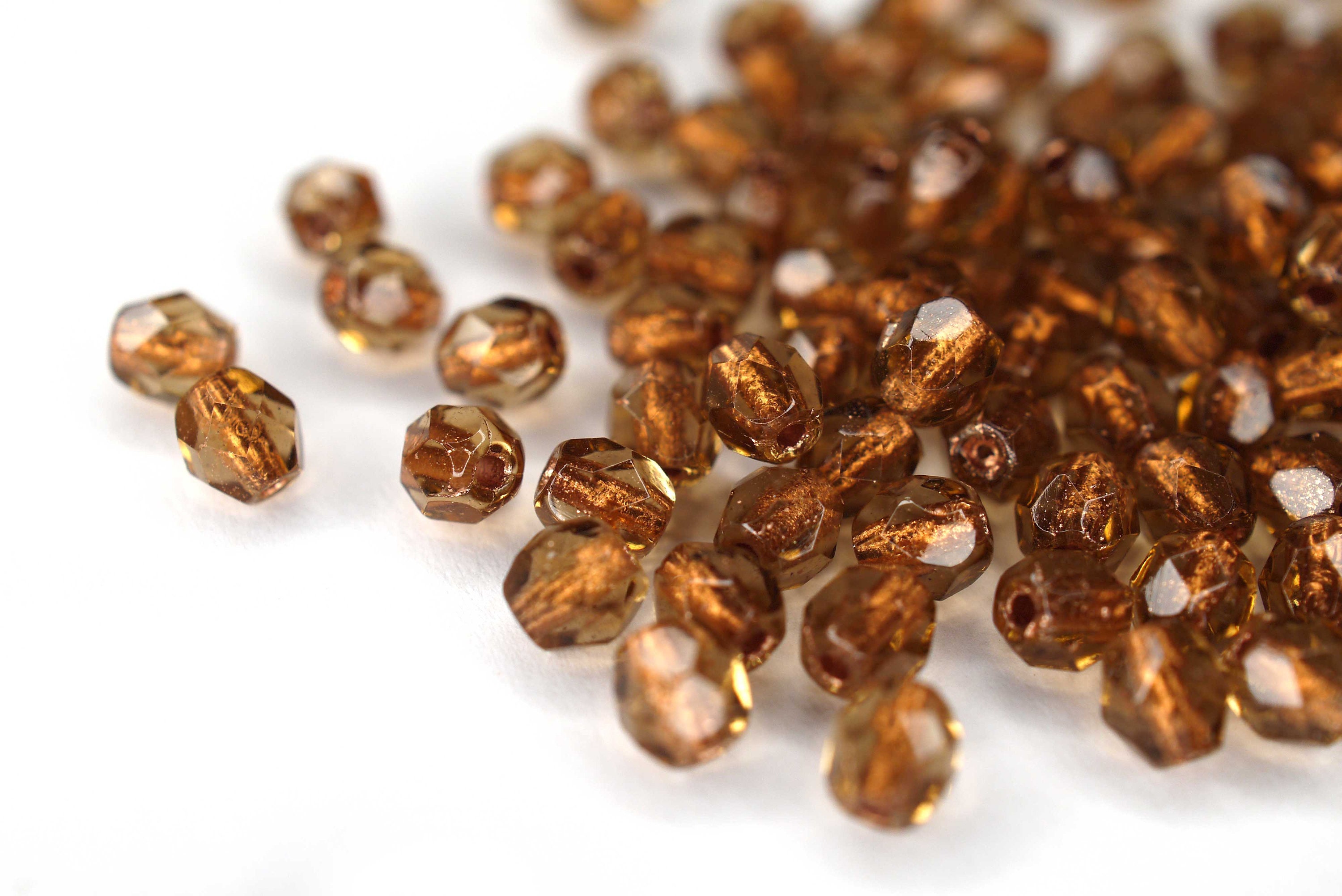 Copper Topaz 50 Copper Line Light Smoky Topaz Bohemian Beads 4mm Czech Fire Polished ...