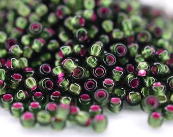 400 EUR/kg || Toho Seed Beads Dyed Silver-Lined Pink Frosted Olivine | Seed Beads DIY Schmuck, verschiedene Größen, 11/0, 8/0, 6/0