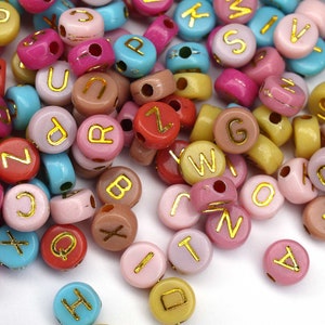 Buchstabenperlen Kunststoff Pastell Bunt, 7mm, 100 Stück oder A-Z, Gold Buchstabe