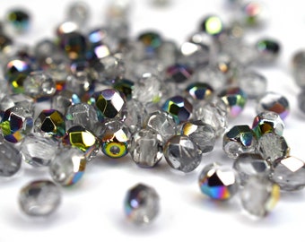 50 Crystal Vitrail Czech Beads 4mm, Czech Fire Polished Faceted Glass Beads DIY Glass Cut