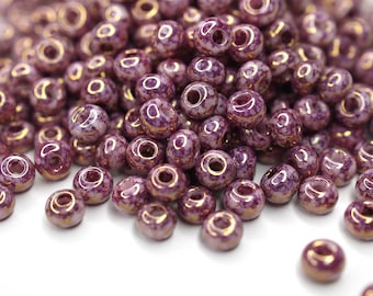 4,20 EUR/kg || 10g Czech Seed Beads, 6/0 Chalk White Teracota Purple, Rocailles Schmuck DIY, Mini-Perlen