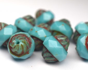 11 x 10mm Opaque Turquoise Picasso Turbine Bohemian Baroque Glass Beads 4pcs Beads DIY