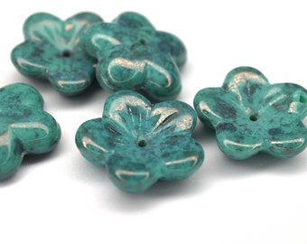 5  16x4mm Turquoise Luster böhmische Blumen Perlen