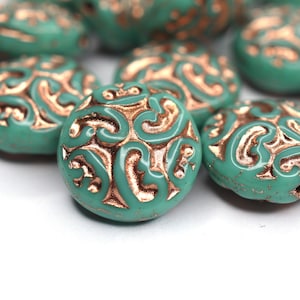 6 perle di vetro di Boemia ornamento disco turchese Capri oro
