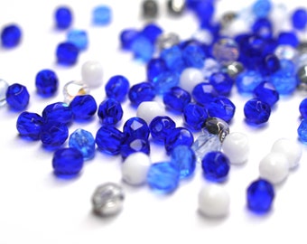 50 Mix Saphire Blue böhmische Perlen 3mm, tschechische feuerpolierte facettierte Glasperlen DIY Glasschliff