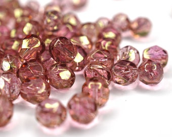 20 Crystal Topaz/Pink Luster böhmische Perlen 6mm, tschechische feuerpolierte facettierte Glasperlen DIY Glasschliff