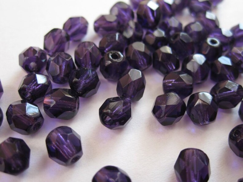 Czech Fire Polished Faceted Glass Beads DIY Glass Cut 20 Dark Milky Amethyst Bohemian Beads 6 mm