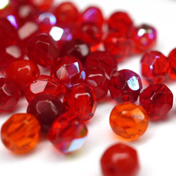 20 Mix Cherry Red böhmische Perlen 6mm, tschechische feuerpolierte facettierte Glasperlen DIY Glasschliff