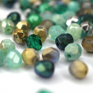 50 Mix Mint Aqua Turquoise Bohemian Glass Beads 4 mm, Czech Fire Polished faceted glass beads DIY glass cut 4 mm