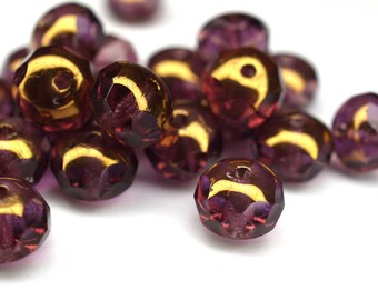 10 Medium Amethyst Bronze Rondelle böhmische Perlen 6x8mm, tschechische feuerpolierte facettierte Glasperlen DIY Glasschliff