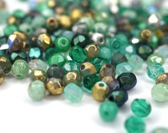 50 Mix di perle di Boemia menta acqua turchese 4 mm, perle di vetro ceche sfaccettate lucidate a fuoco taglio vetro fai da te 4 mm