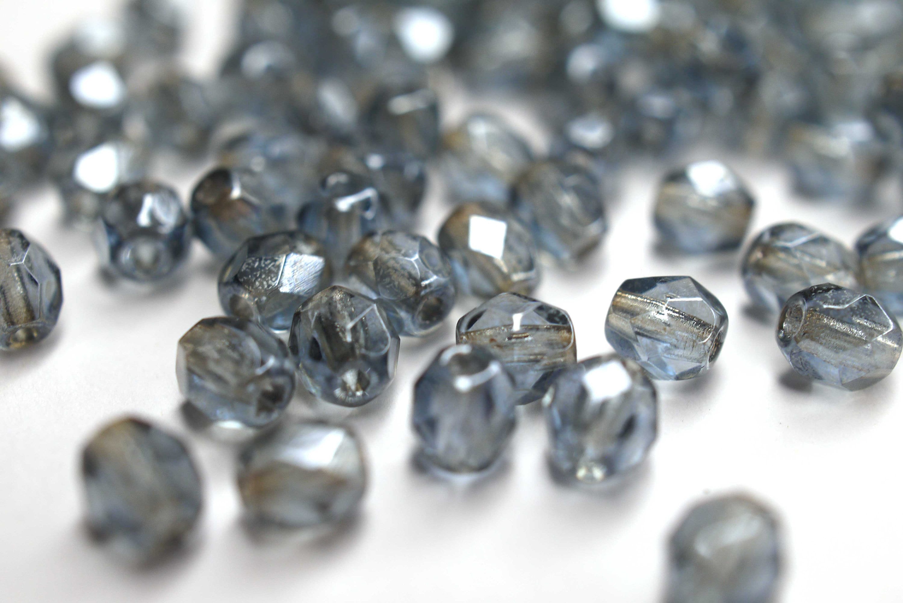 50 Luster Transparent Sapphire Czech Glass Beads 4mm, Czech Fire Polished Faceted Glass Beads DIY Glass Cutting