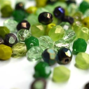 50 Mix Olivine Peridot Bohemian Pearls 4mm, Czech Fire Polished Faceted Glass Beads DIY Glass Cut 4mm