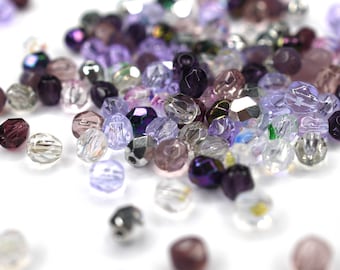 Mix Violet Lilac böhmische Perlen 3mm, 4mm, 6mm, tschechische feuerpolierte facettierte Glasperlen DIY Glasschliff