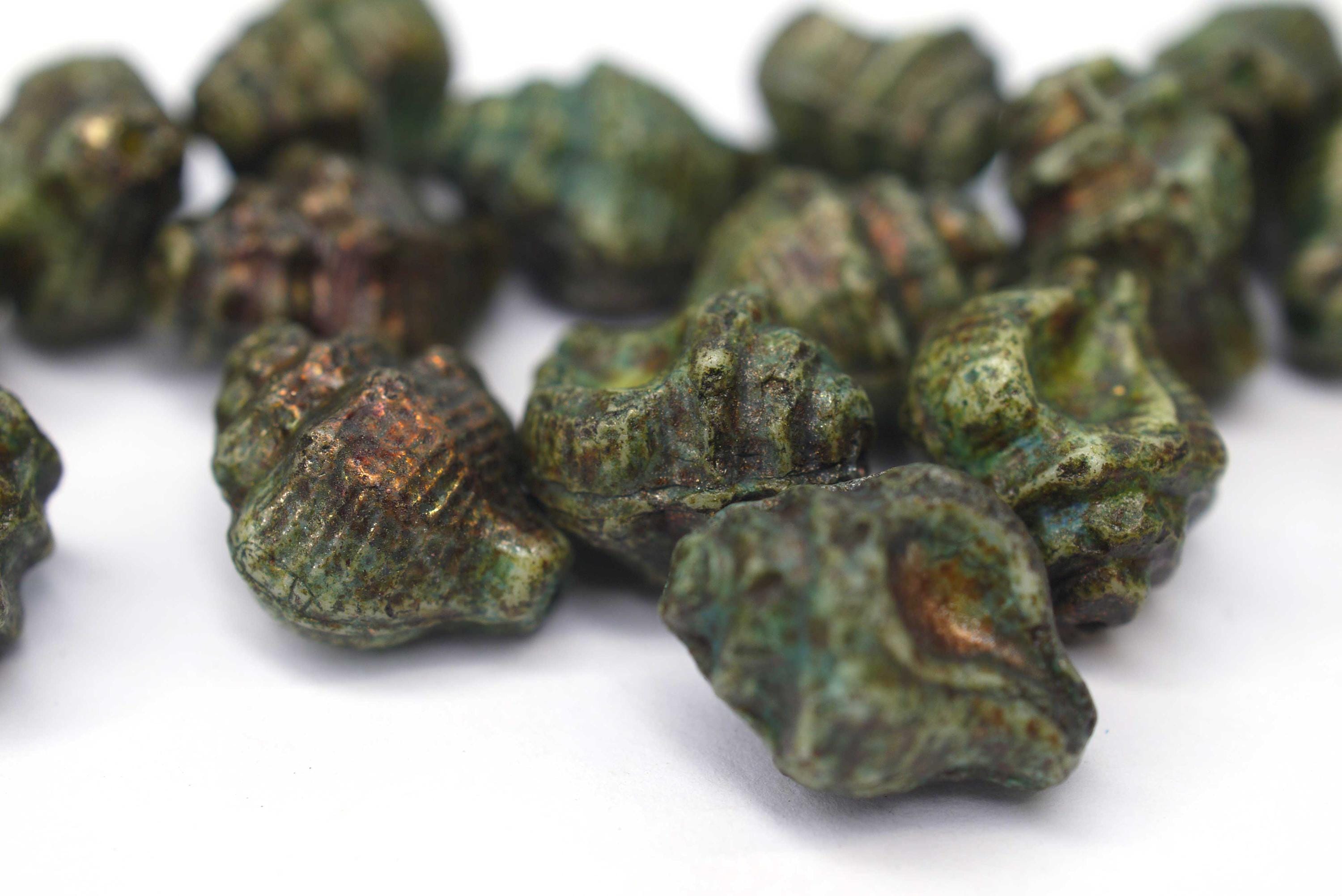 8 Green Colored Picasso Murex Shell Beads, Snail Shell Bead