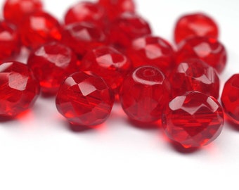 10 Siam Ruby, böhmische Perlen, tschechische feuerpolierte facettierte Glasperlen, DIY Glasschliff 10mm