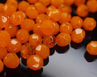 20 Opal Orange Multi böhmische Perlen 6mm, tschechische feuerpolierte facettierte Glasperlen DIY Glasschliff