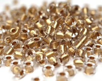 410 EUR/kg || 10g Czech Seed Beads Matubo, 6/0 Crystal Gold-Lined, Rocailles Jewelry DIY, mini beads, 4 mm