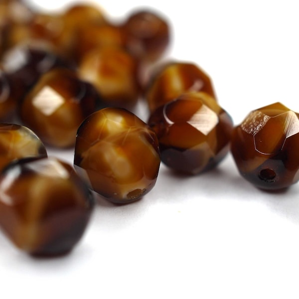 10  Milky Caramel böhmische Perlen 8mm, tschechische feuerpolierte facettierte Glasperlen DIY Glasschliff